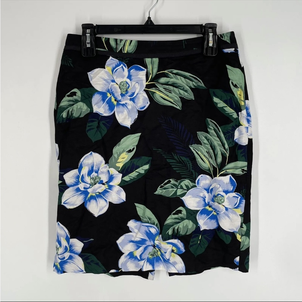 Banana Republic Women’s Black Floral Print Lined Slit Pencil Skirt Size 4